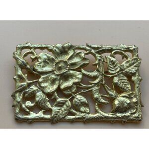 Vintage Miriam Haskell Goldtone Floral Brooch With Filigree Design